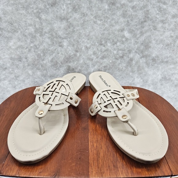 Pierre Dumas Womens Limit-24 Cream Slip On Flat Thong‎ Flip Flop Sandals Size 8 - Picture 1 of 6